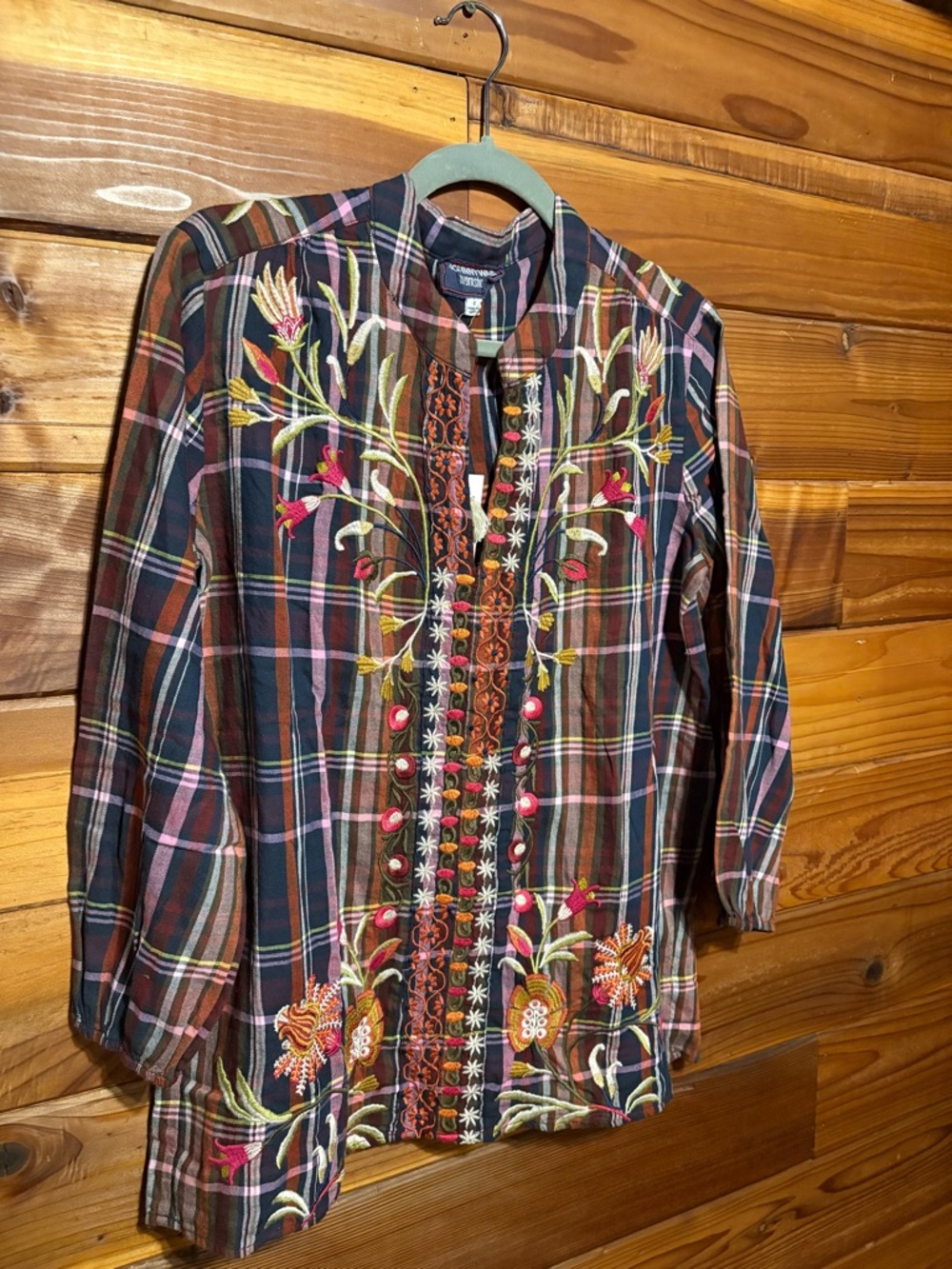Johnny Was Embroidered Plaid Button-Up Shirt - Multicolor